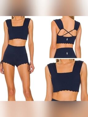 Free People FP Movement Suns Out Cami Crop Style in Midnight Navy Blue NWT